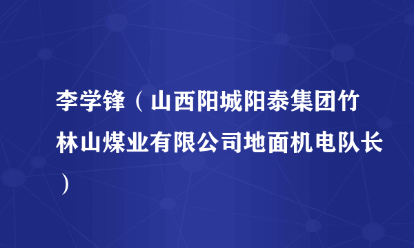 李学锋（山西阳城阳泰集团竹林山煤业有限公司地面机电队长）