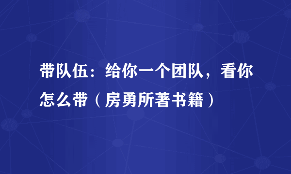 带队伍：给你一个团队，看你怎么带（房勇所著书籍）