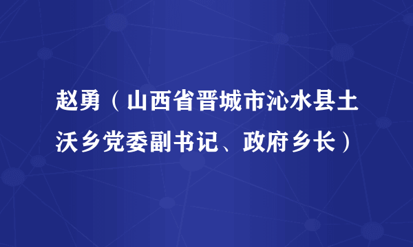 赵勇（山西省晋城市沁水县土沃乡党委副书记、政府乡长）