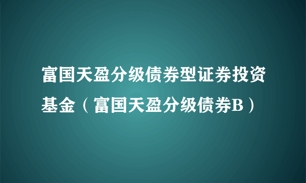 富国天盈分级债券型证券投资基金（富国天盈分级债券B）