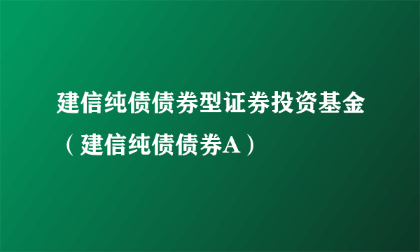 建信纯债债券型证券投资基金（建信纯债债券A）