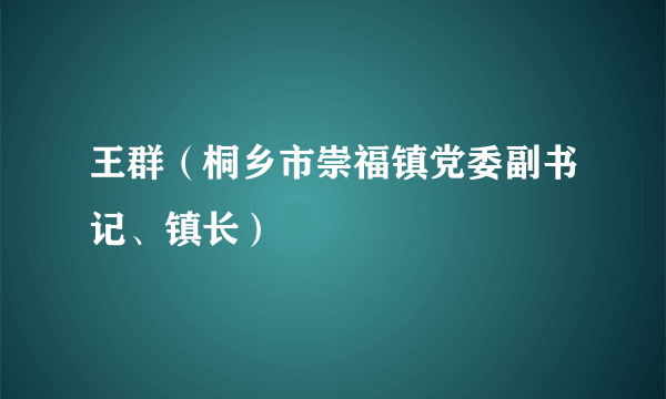 王群（桐乡市崇福镇党委副书记、镇长）