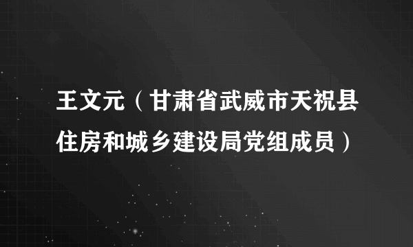 王文元（甘肃省武威市天祝县住房和城乡建设局党组成员）