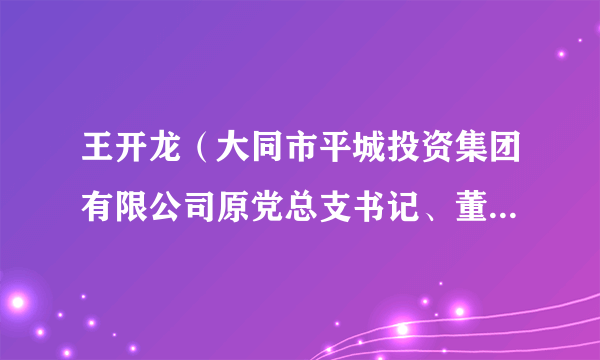 王开龙（大同市平城投资集团有限公司原党总支书记、董事长、总经理）