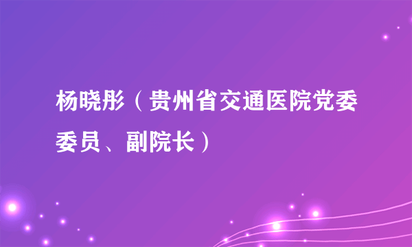 杨晓彤（贵州省交通医院党委委员、副院长）