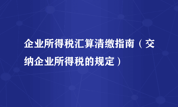 企业所得税汇算清缴指南（交纳企业所得税的规定）