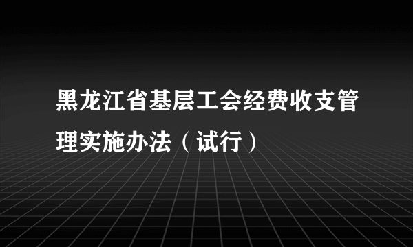 黑龙江省基层工会经费收支管理实施办法（试行）