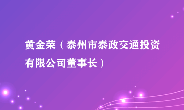 黄金荣（泰州市泰政交通投资有限公司董事长）