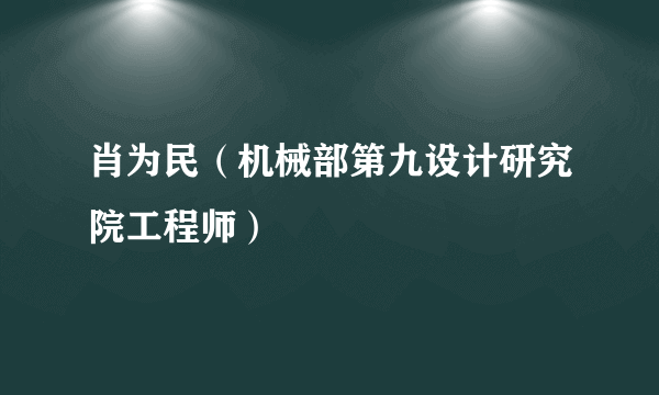 肖为民（机械部第九设计研究院工程师）