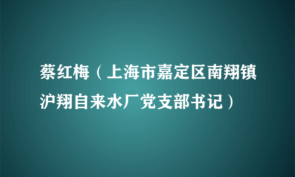 蔡红梅（上海市嘉定区南翔镇沪翔自来水厂党支部书记）