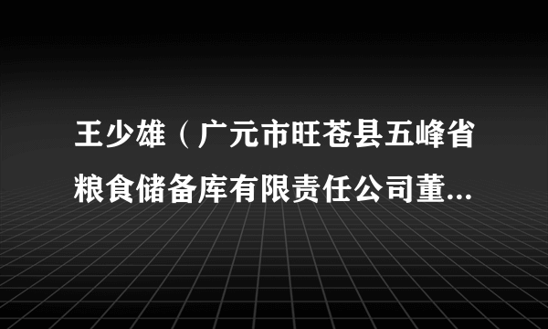 王少雄（广元市旺苍县五峰省粮食储备库有限责任公司董事长、总经理）